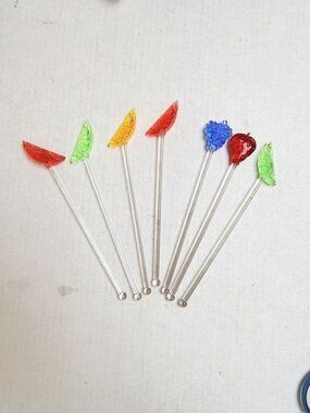 Spring Garden Party Plastic Swizzle Sticks Drink Stirs Cocktails Barware 7 Piece